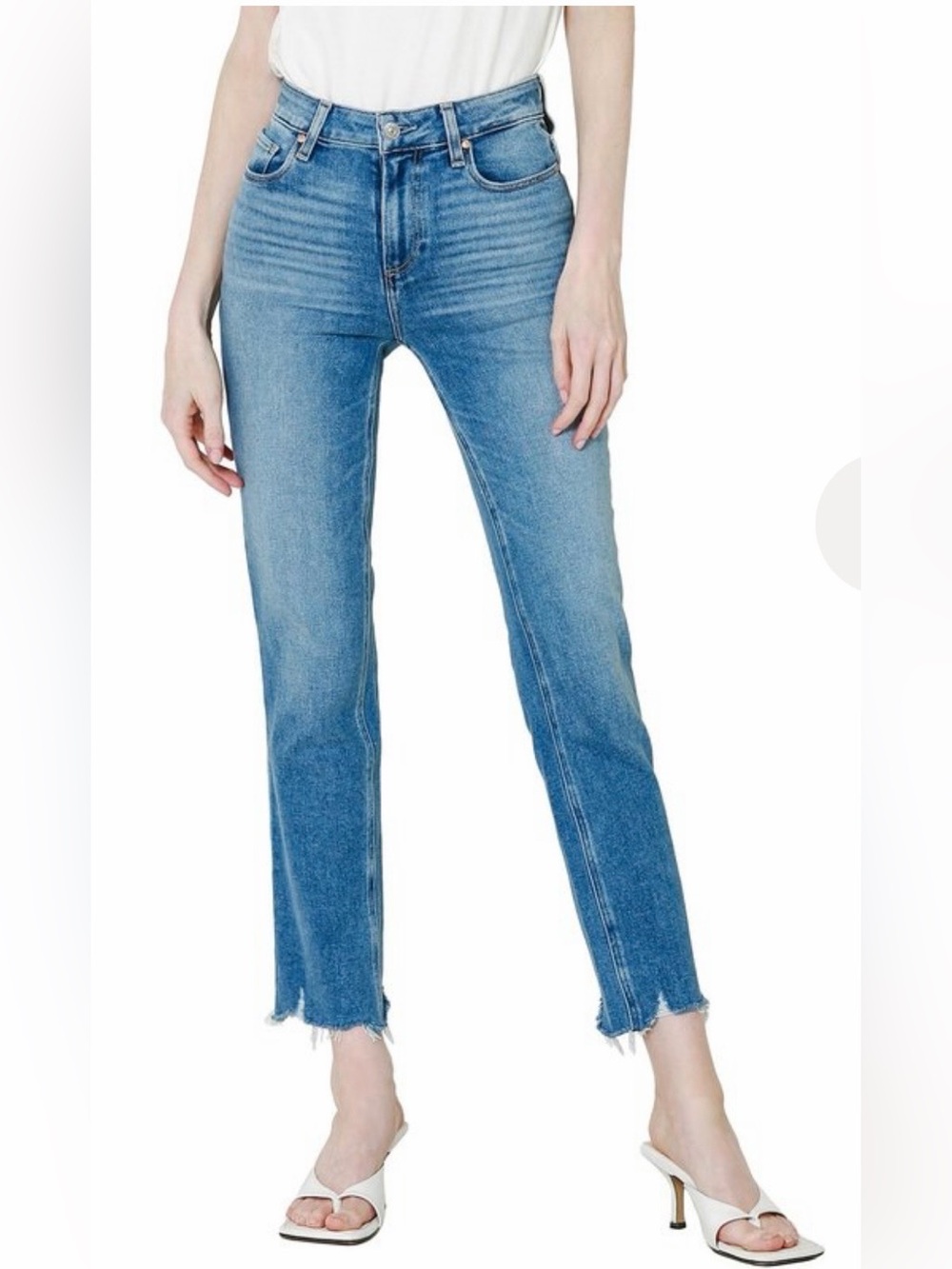 PAIGE Cindy Straight Leg High-Rise Jeans with Raw Hem
